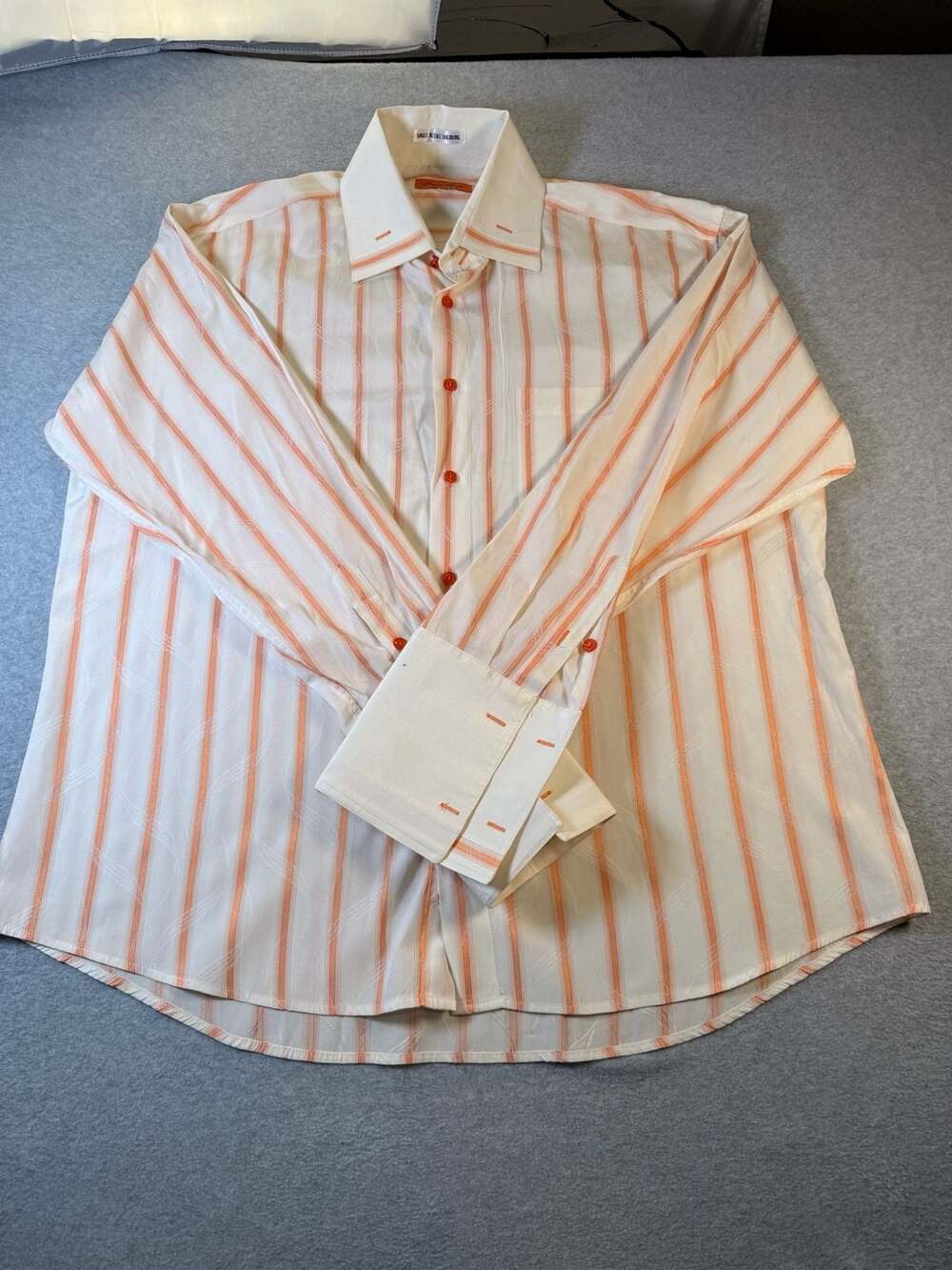 Bruno Conte Orange Striped Dress Shirt Single Needle Tailoring Size 17.5 34/35
